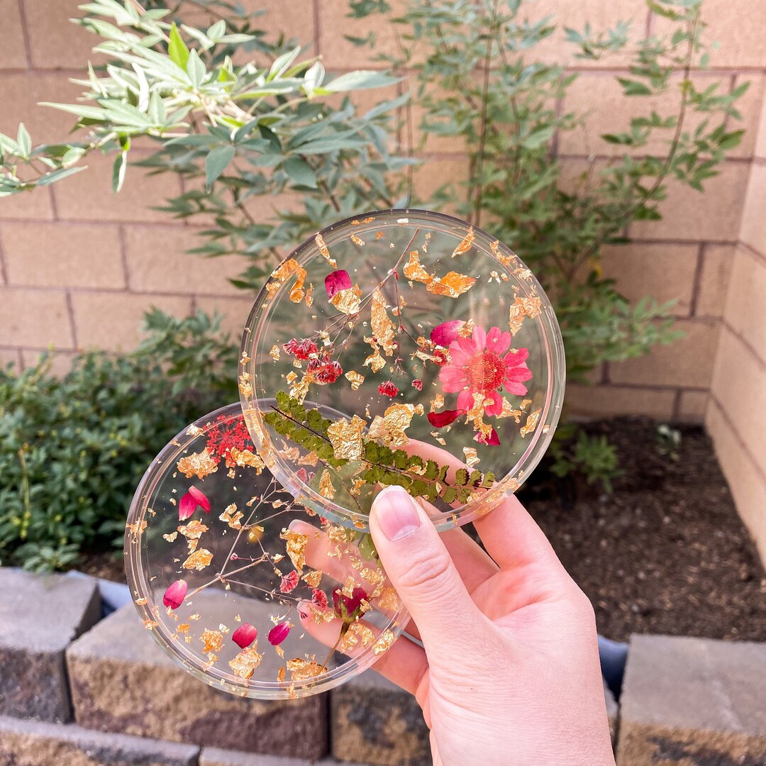 Custom Clear Resin Coasters With Rose Gold Silver Leaf Flakes