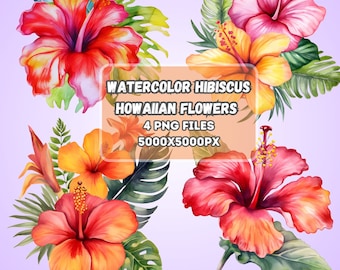 Hawaiian Flower Watercolor Clipart | Hibiscus Watercolor Flower Clipart | Watercolor Flower PNG