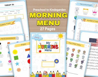 Morning Menu, Homeschool Morning Menu, Morning Menu Kindergarten, Preschool Morning Basket, Homeschool Printables, Morning Menu Printable