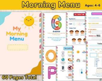 Morning Menu, Homeschool Morning Menu, Kindergarten and Preschool Morning Basket, Homeschool Printables, 8 Pages Binder Menu Optimized