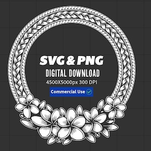 Polynesian Tribal Circle SVG PNG | Hibiscus Flower Frame | Digital File for Sublimation, Cricut, Laser cut and more!