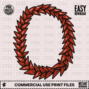 May include: A digital design of the letter "O" formed by a wreath of red leaves. The design includes the text "PNG DIGITAL DESIGN" and "COMMERCIAL USE PRINT FILES". The words "EASY DOWNLOAD" and "INSTANT DOWNLOAD" are also present.