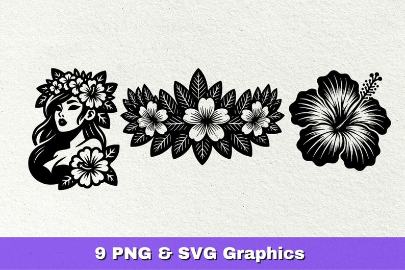 Hawaiian Hibiscus Flowers SVG and PNG Clip Art Graphics Bundle - Hawaii ...