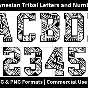 Lot de lettres et chiffres tribaux polynésiens | Lettres tribales de A à Z | Chiffres tribaux de 0 à 9 | Alphabets tribaux polynésiens SVG et PNG