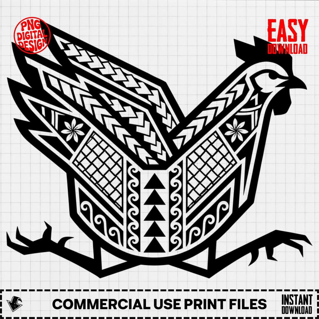 Polynesia Chicken Pattern Tribal Rooster Art, Polynesian Tattoo Design (SVG, PNG, JPG Digital ...
