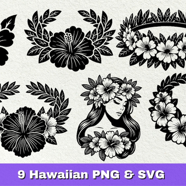 Hawaiian Hibiscus Flowers SVG and PNG Clip Art Graphics Bundle - Hawaii Flowers and Crowns | Digital Downloads for Commercial Use