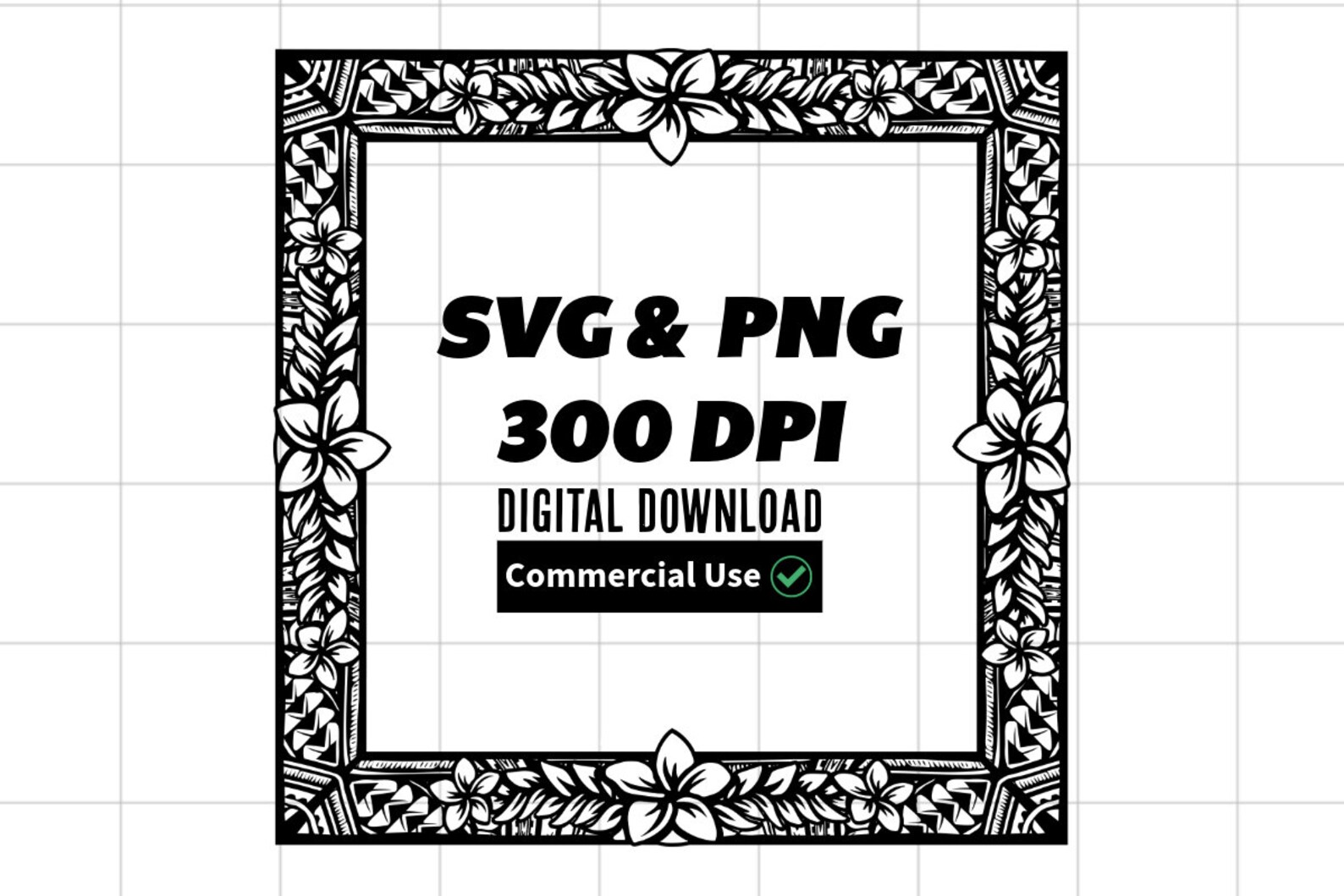 Polynesian Tribal Frame SVG & PNG Bundle | Plumeria and Hibiscus Flower ...