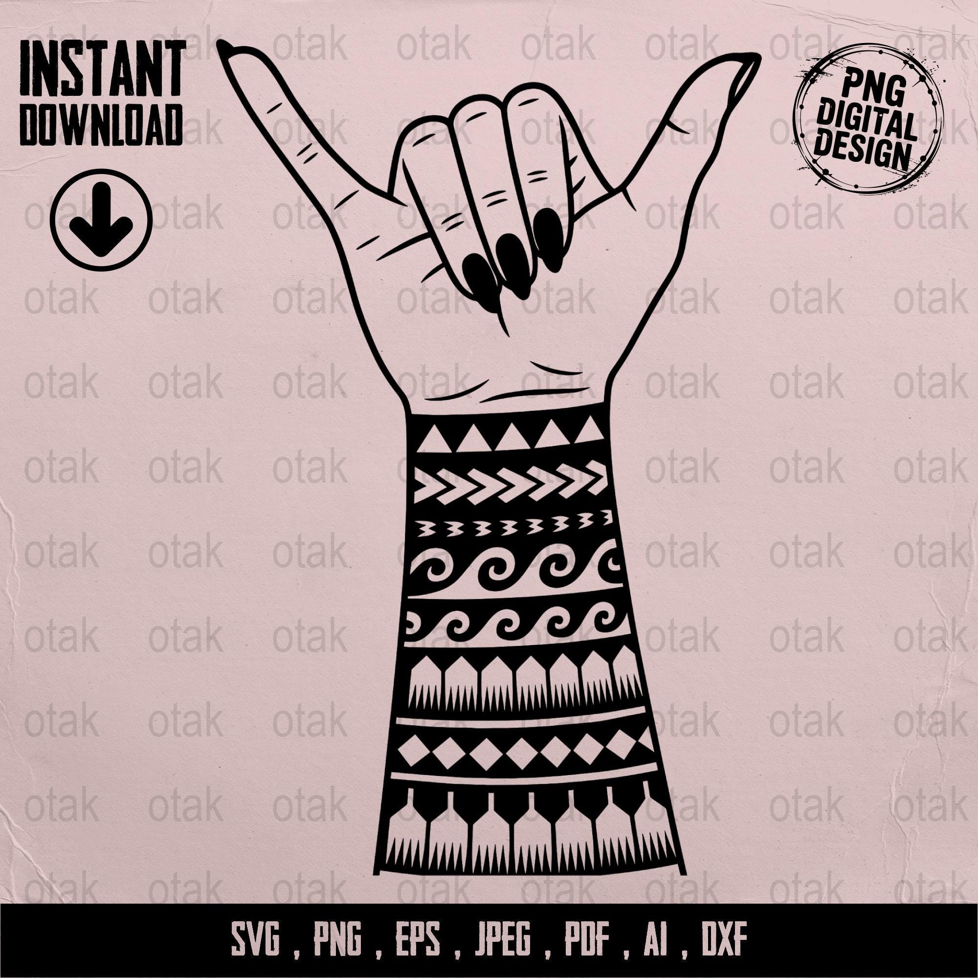 Samoa Hand Sign Shaka Hand SVG, Hang Loose Tribal Art Digital, Pacific Island Graphics ...