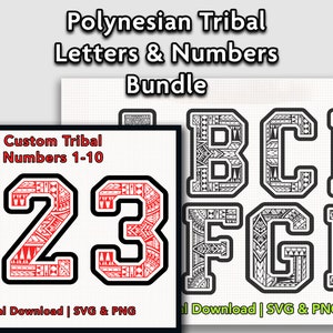 Polynesian Tribal Letters and Numbers Bundle | Tribal Letters A to Z | Tribal Numbers 0-9 | Polynesian Tribal Alphabets SVG and PNG