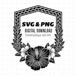Cadre tribal polynésien SVG & PNG | Cadre de fleur d’hibiscus | Téléchargement instantané