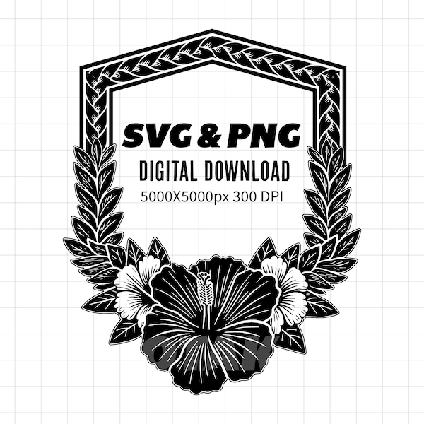 Polynesian Tribal Frame SVG & PNG | Hibiscus Flower Frame | Instant Download