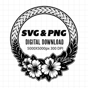 Cerchio tribale polinesiano SVG PNG / Cornice fiore di ibisco / Download istantaneo