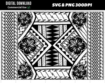 Polynesian Tribal Pattern SVG PNG | Floral Hibiscus Graphic (Digital File)