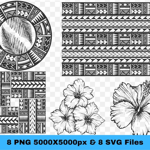 Polynesian Tribal With SVG and PNG Graphic Bundle |  Tropical Elements