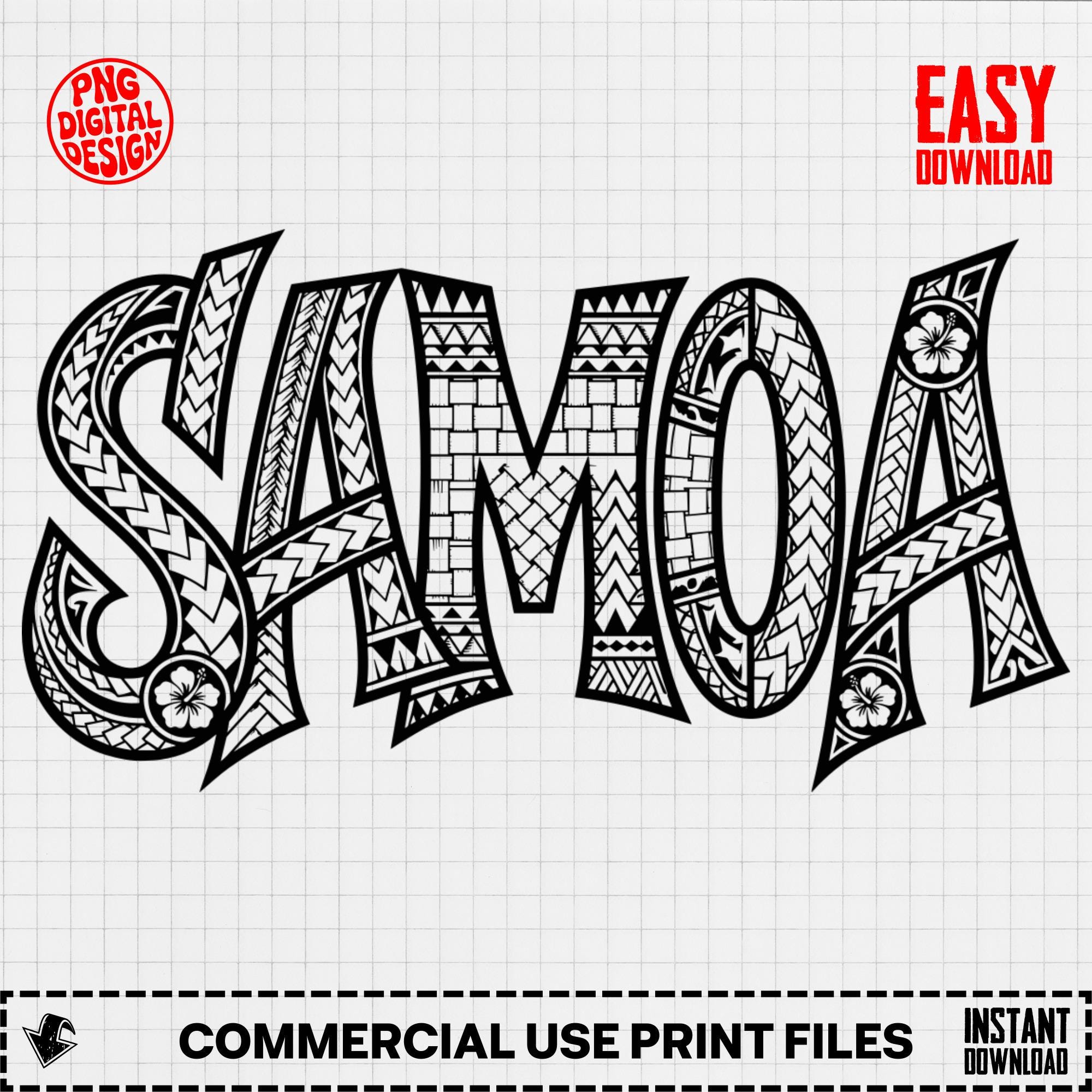 Samoa Lettering Samoa Word Art Digital, SVG PNG Jpeg, Black and White Design, Floral ...