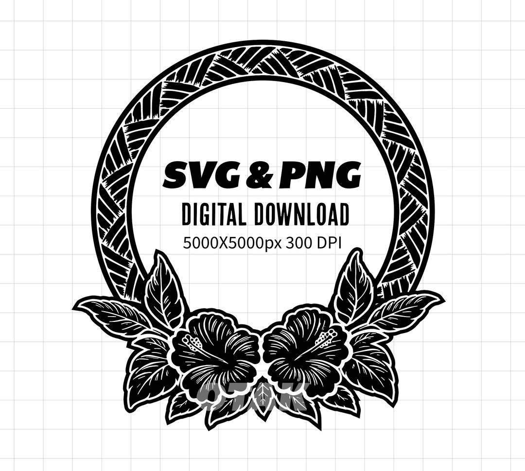 Polynesian Tribal Frame SVG & PNG Hibiscus Flower Frame Instant