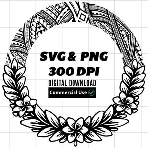 Polynesian Tribal Frame SVG & PNG Bundle | Plumeria and Hibiscus Flower ...