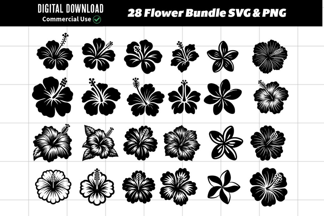 Hawaiian Flowers Bundle | Hibiscus Flowers and Plumeria SVG and PNG ...