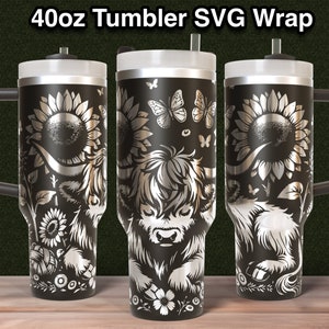 Highland Cow Tumbler Laser SVG | 40oz Full Wrap | Tumbler Laser Engraving File, Tumbler Laser File, Laser Svg For Tumbler