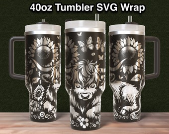 Hoogland koe tuimelaar laser SVG | 40oz volledige verpakking | Tumbler lasergravure bestand, Tumbler laserbestand, Laser Svg voor tuimelaar