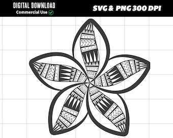 May include: Black and white illustration of a stylized flower with intricate geometric patterns.