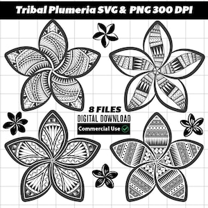 Plumeria-bloem met Polynesisch stampatroon SVG en PNG-afbeelding | Digitaal bestand voor sublimatie, Cricut en Lightburn en meer!