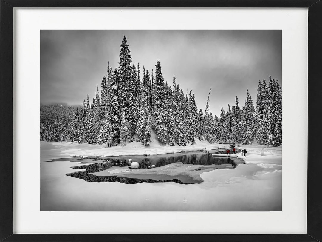 Banff Winter Landscape Print: Frozen Lake, Black and White (digital ...