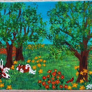 Acrylic Painting- Lazy Spring Daze - Original Handmade on Stretched Canvas 8x10 - Please Promote Animal Rescue!