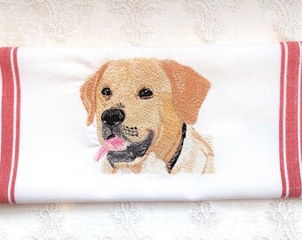 Labrador Retriever Embroidery on White Black Cotton Tea Hand Towel - Please Promote Animal Rescue!