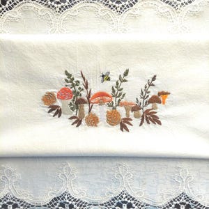 Embroidered Towel - Woodsy Mushroom Design Embroidered on Cotton Flour Sack Towel - Please Promote Animal Rescue!
