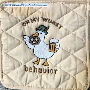 Embroidered Large 8x8 inch Quilted Pot Holder - Oktoberfest Goose Design - Please Promote Animal Rescue!