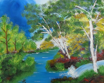 Oil Painting - Winding River on 16 x 20" Stretched Canvas Handmade & Original