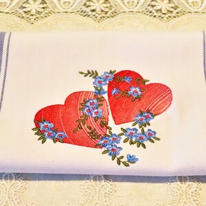 Embroidered Towel - Two Hearts are One on Cotton Hand Towel - Please Promote Animal Rescue!