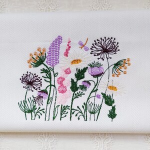Botany Wildflowers #2 Embroidered on White Cotton Hand/Tea Towel - Please Promote Animal Rescue!