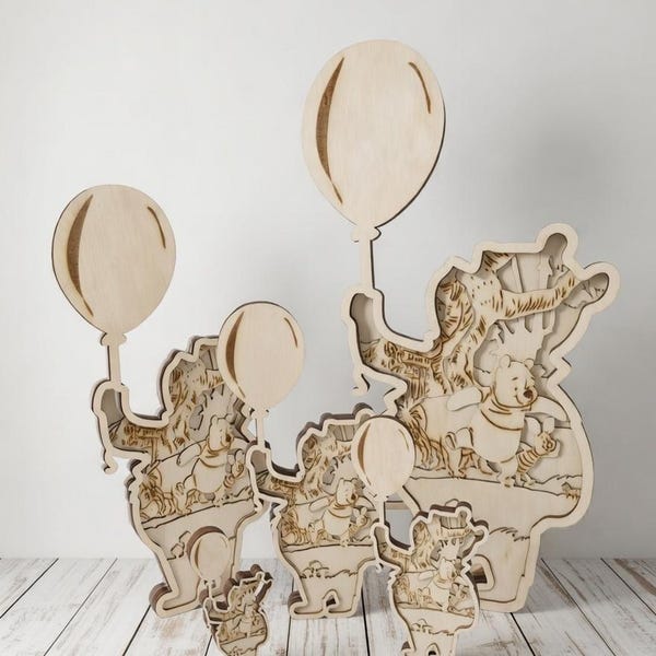 Wooden laser cut Winnie the Pooh scene. Fast Free Shipping