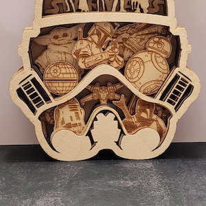 Escena de Star Wars de madera cortada con láser, arte cinematográfico