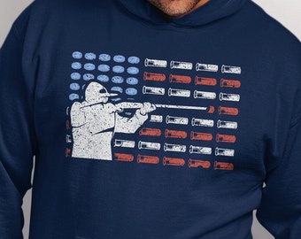 Trap Shooting Hoodie, Skeet Shooting Hoodie, American Flag Hoodie, Shotgun Shell Hoodie, Patriotic Hoodie for Shooters