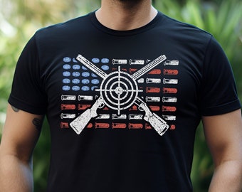 Patriotic Trap Shooting Tshirt, Skeet Shooting T-shirt with USA Flag, Perfect Gift for Trap Shooter or Trap Shooting Team