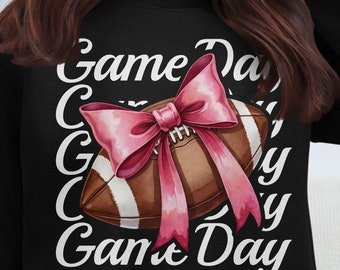 Retro Croquette Style Game Day Sweatshirt, Cute Football with Bow Sweatshirt, Football Outfit for Cheerleader, Cheer Mom, or Football Mom