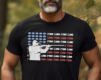 Patriotic Trap Shooting Tshirt, Skeet Shooting T-shirt with USA Flag, Perfect Gift for Trap Shooter or Trap Shooting Team