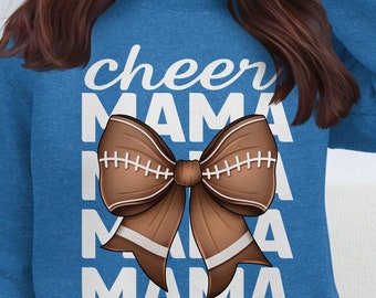Cheer Mom Sweatshirt with Football Croquette Bow, Cheerleading Gift, Game Day Outfit, Proud Cheer Mom Apparel, Spirit Wear for Cheer Moms