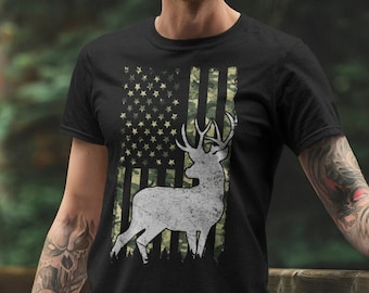 USA American Flag Deer Hunting T Shirt, Patriotic Camouflage Hunting Gift, Camo hunting shirt, Gift for him