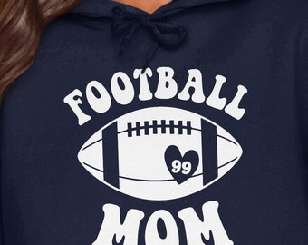 Cute Personalized Football Mom Hoodie | Custom Proud Football Mom Gift with Custom Number | School Colors Game Day Football Mom Gift