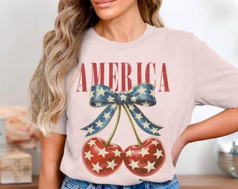 4th of july tshirt for women | retro cherry america shirt croquette patriotic tee, cute summer holiday outfit