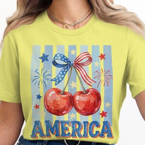 Preppy Cherry America Croquette Patriotic tee | 4th of july tshirt for women | Cute Summer Holiday Outfit