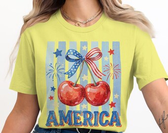 Preppy Cherry America Croquette Patriotic tee | 4th of july tshirt for women | Cute Summer Holiday Outfit