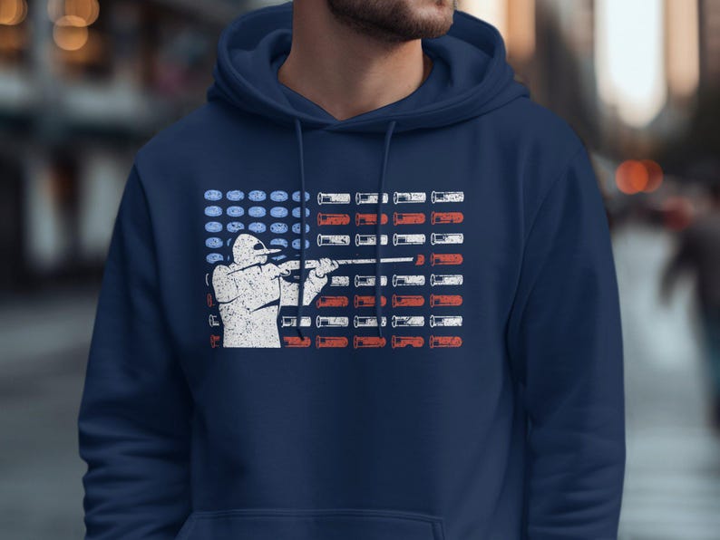 Trap Shooting Hoodie, Skeet Shooting Hoodie, American Flag Hoodie, Shotgun Shell Hoodie, Patriotic Hoodie for Shooters imagen 5
