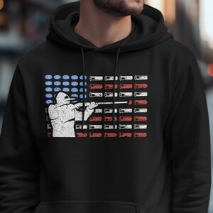 Trap Shooting Hoodie, Skeet Shooting Hoodie, American Flag Hoodie, Shotgun Shell Hoodie, Patriotic Hoodie for Shooters imagen 4