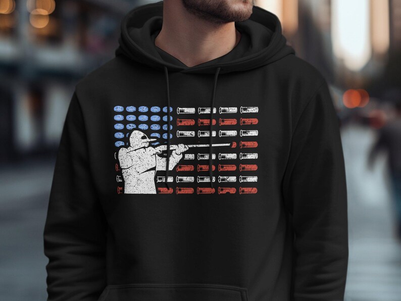 Trap Shooting Hoodie, Skeet Shooting Hoodie, American Flag Hoodie, Shotgun Shell Hoodie, Patriotic Hoodie for Shooters imagen 4