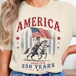 Retro 250 Years of Freedom Cowgirl Horse Tee | 1776-2026 Cowgirl Shirt | Fourth of July Patriotic Shirt
